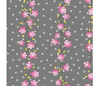 Pink flowers on grey dotty background