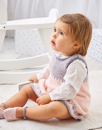 BABY GIRL'S PINAFORE & SHOES IN SNUGGLY 100% MERINO 4 PLY - Click to Enlarge