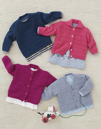 A SELECTION OF BABY CARDIGANS IN SNUGGLY 4 PLY - Click to Enlarge