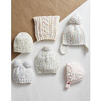 SELECTION OF BABY HATS IN SNUGGLY SUPERSOFT RAINBOW DROPS ARAN